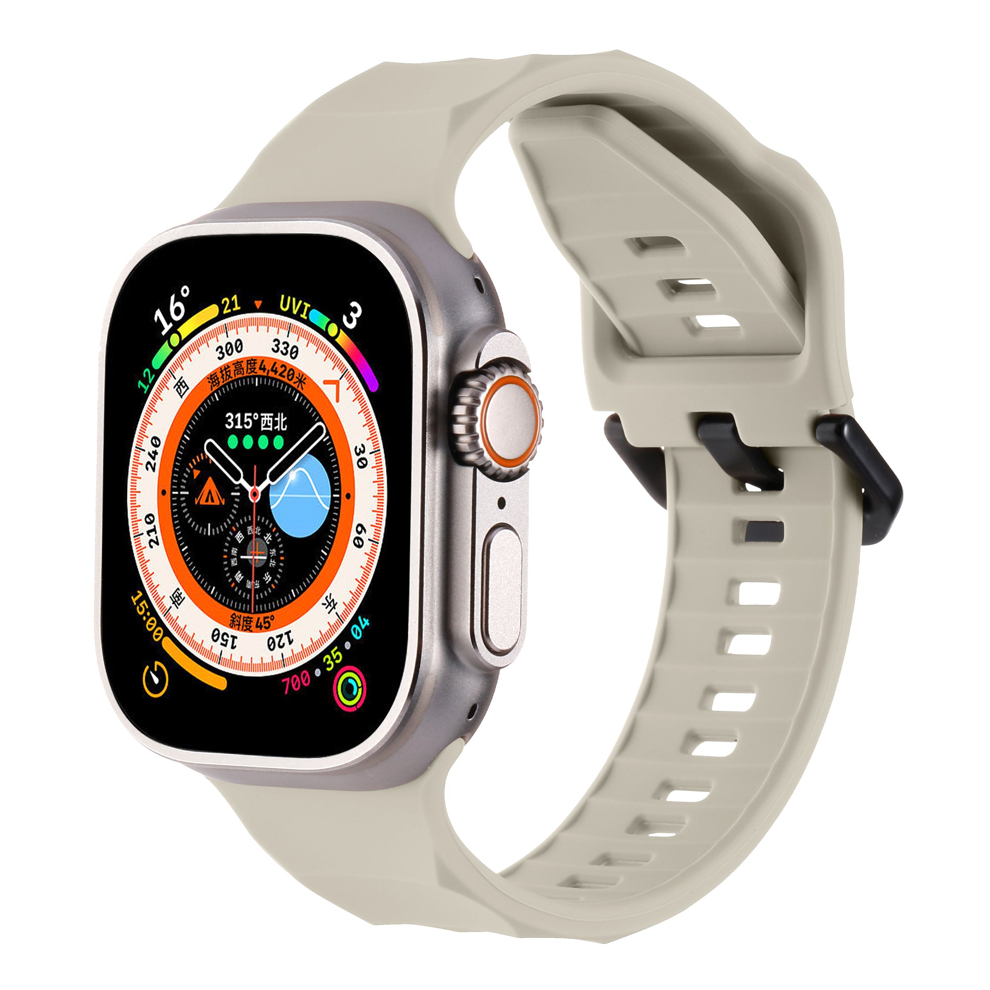 Uniqkart for Apple Watch Ultra 49mm / Series 8 7 45mm / 6 5 4 SE (2022) SE 44mm / 3 2 1 42mm Wave Surface Watch Band Silicone Watch Strap - Starlight Uniqkart for Apple Watch Ultra 49mm / Series 8 7 45mm / 6 5 4 SE (2022) SE 44mm / 3 2 1 42mm Wave Surface Watch Band Silicone Watch Strap - Starlight